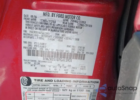 2007 Ford Freestyle Sel из США, поврежденный, VIN 1FMZK05107GA13931